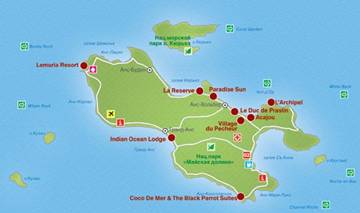 карта острова Праслин Сейшелы